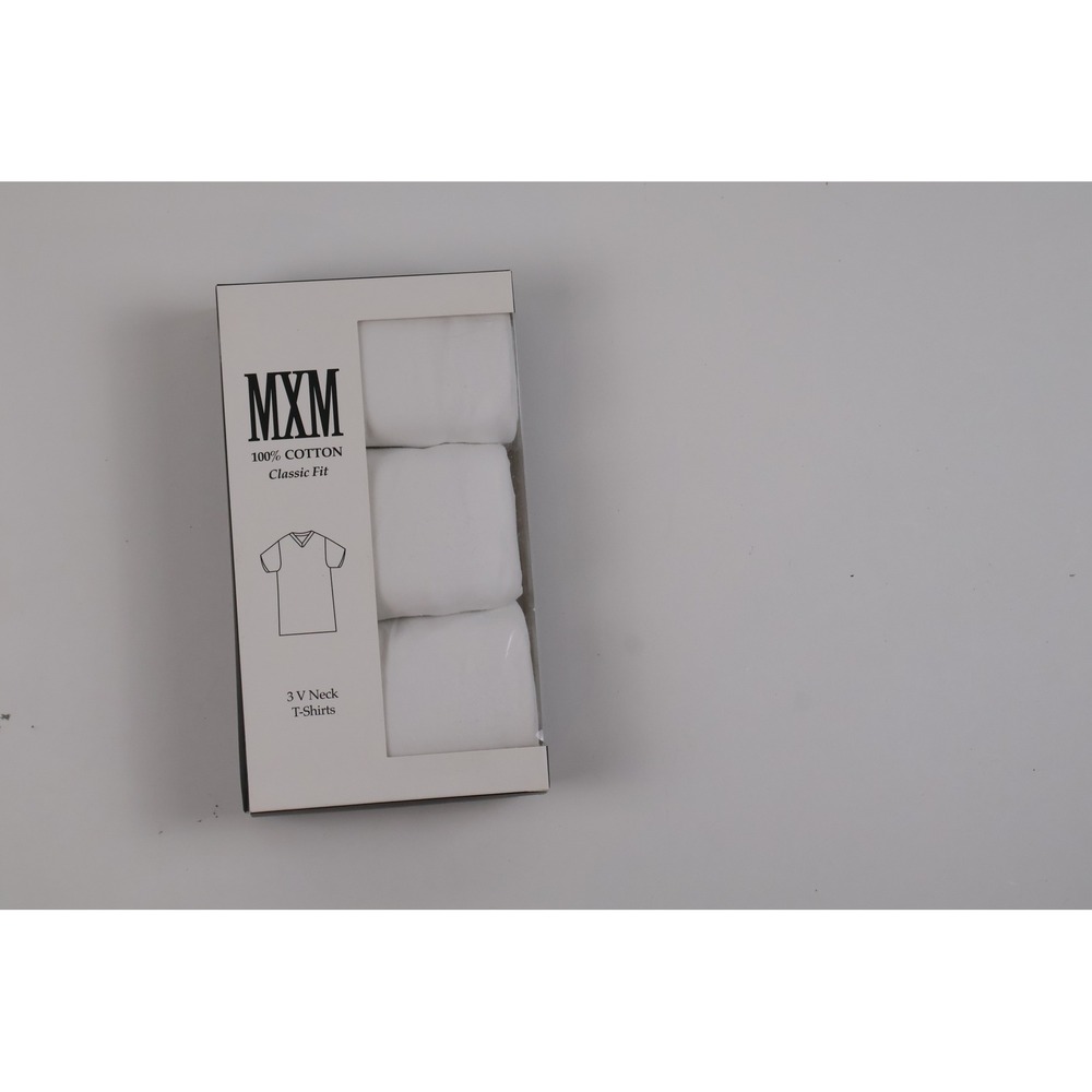 MXM 3 Pack V Neck T-Shirts White Solid Large 100% Cotton NWT